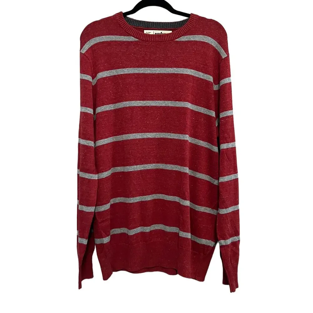 NEW Urban Pipeline Red Gray Striped Long Sleeve Crewneck Sweater XL